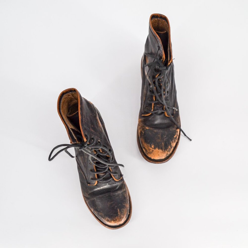 Freebird by Steven Charlie Distressed Leather Combat Boots Lace Up Black Women 8 - Picture 2 of 9